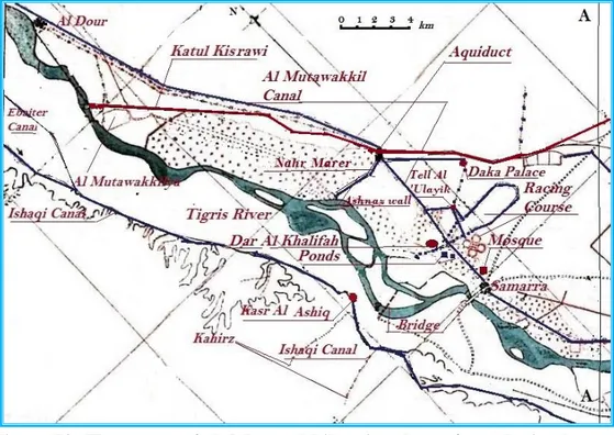 Figure 73: The course of al- Mutawakkil main scheme from the intakes to  below Samarra