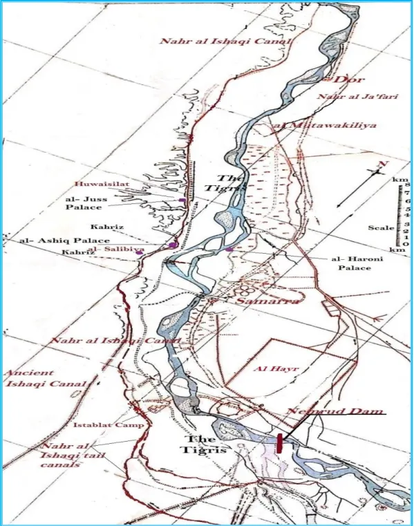 Figure 67: Nahr al-Ishaqi canal course, modified from reference [6]. 