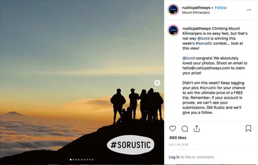 Figure 1. Rustic Pathways Instagram post featuring weekly #sorustic photo contest winner 