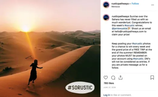 Figure 2. Rustic Pathways Instagram post featuring weekly #sorustic photo contest winner