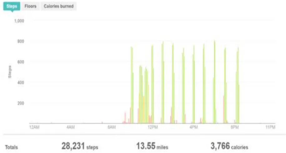 Figure 2.  Example of the FitBit data obtained during a day with microbouts of activity to  monitor compliance in real-time