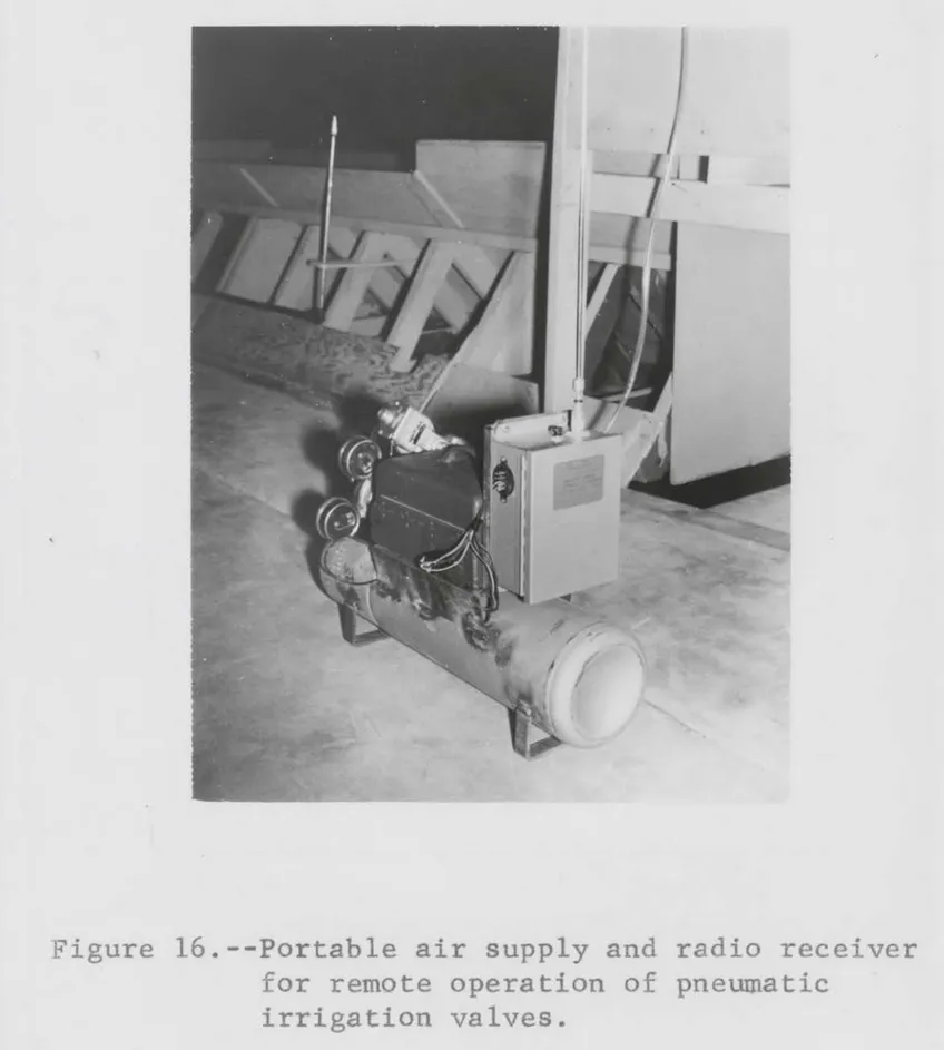 Figure 16.--Portable air supply and radio receiver for remote operation of pneumatic