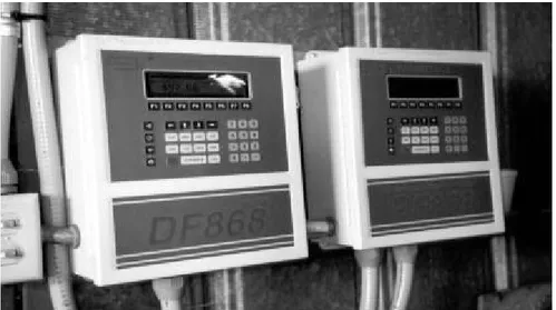 Figure 4.  Digital display screens for new Panametrics flow meters inside the  Portuguese Bend pumping plant