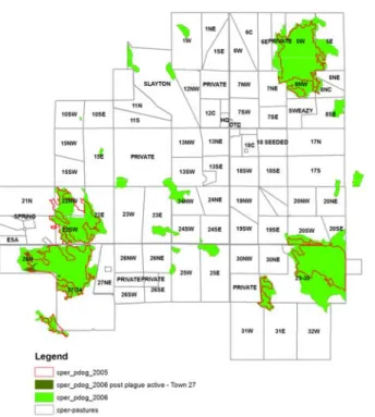 Figure 8. Distribution of prairie dog towns on the CPER. Updated with surveys from 2006 