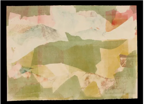 Figure 5:  Maria Hettinga, Mystic Lake, CA, 2014  monoprint, 38″ x 50″ 