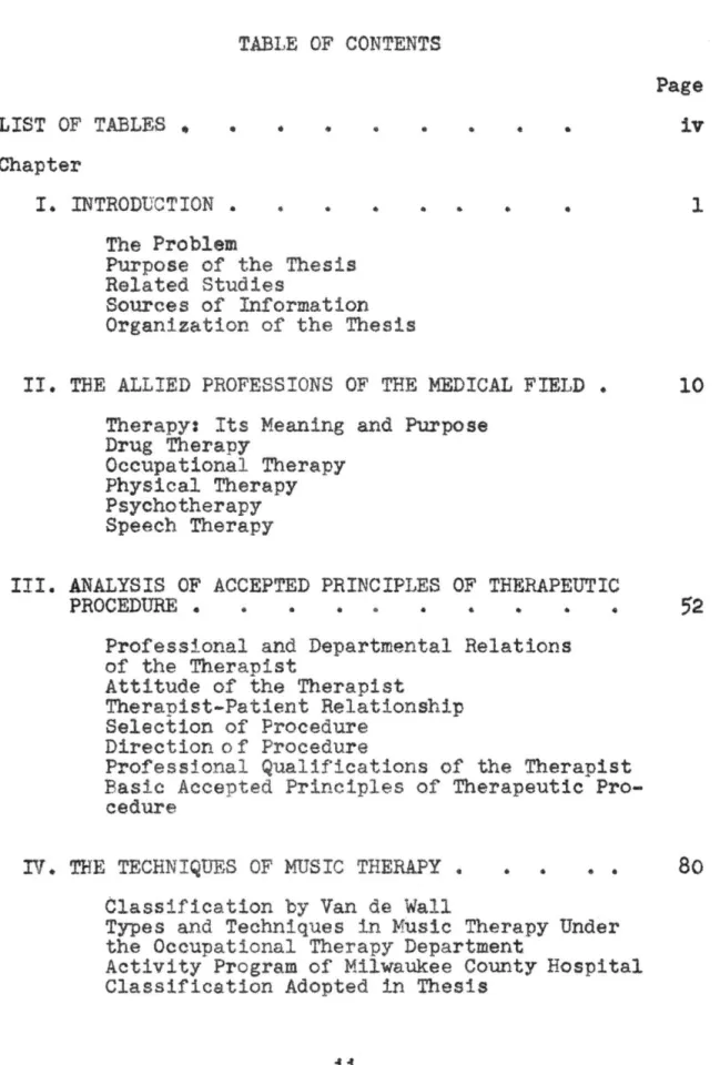 TABLE  OF  CONTENTS  LIST  OF  TABLES  •  Chapter  •  I.  INTRODUCTION  •  The  Problem  •  • • •  Purpose  of  the  Thesis  Related  Studies 