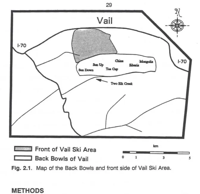 Fig.  2.1.  Map  of the  Back  Bowls  and  front side  of Vail  Ski  Area. 