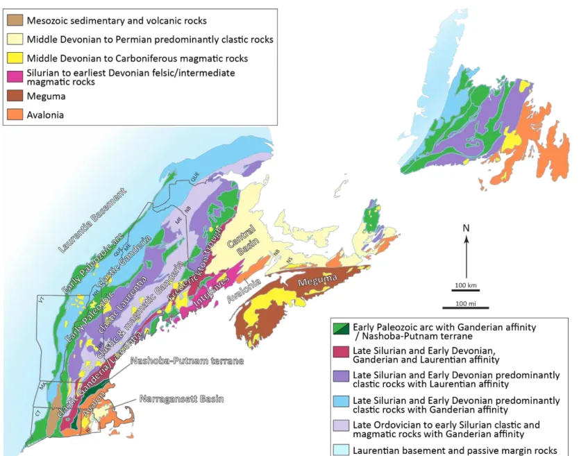 Figure 1.1. Lithotectonic map of the northern Appalachians. Modified from Hibbard et al