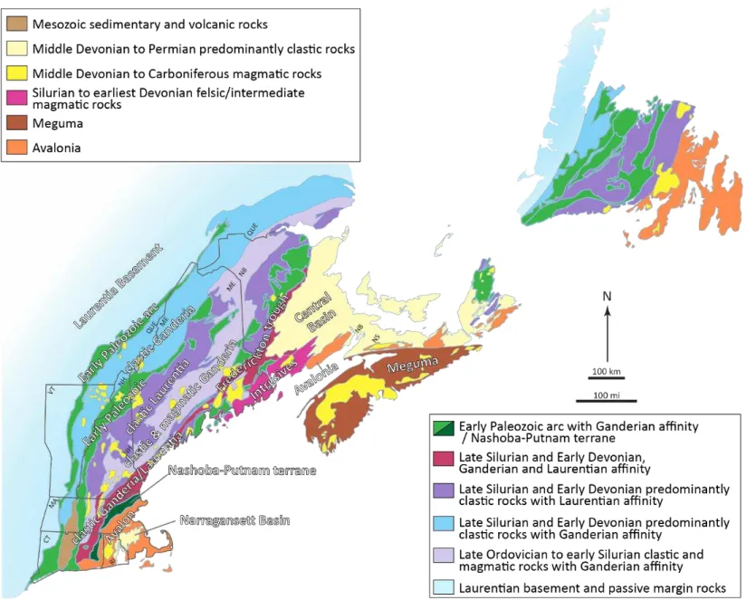 Figure 2.1. Lithotectonic map of the northern Appalachians. Modified after Hibbard et al
