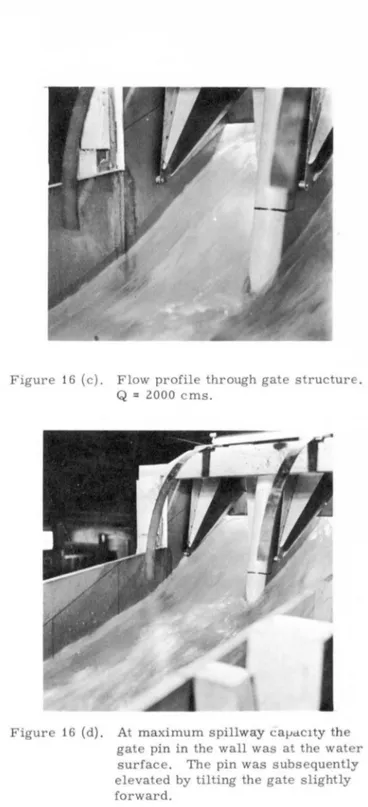 Figure  16  (a).  Flow  through  gate  structure  looking  upstream.  Q  =  1000  e ms