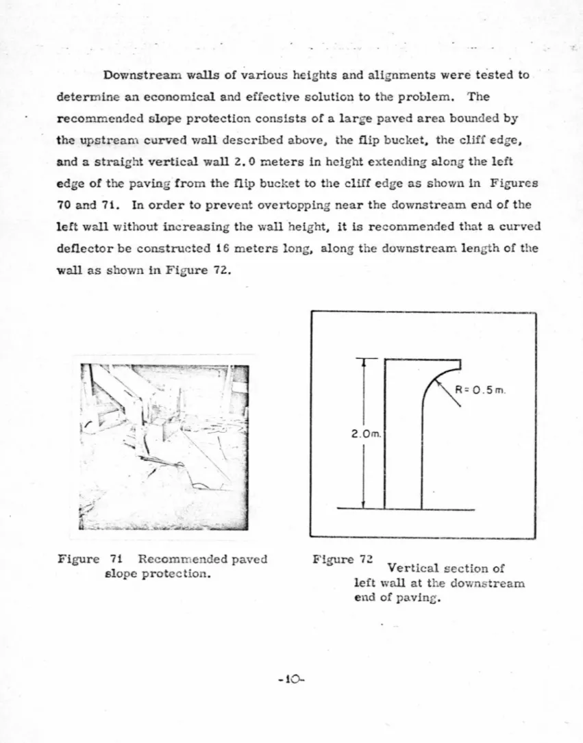 Figure  71  Recommended paved  slope protection .   -10-T  R=  0 . 5  m. I 2.0m. __________ , ___ ___  _, Figure  72 Vertical section of left wall at tl e downstream end  of paving