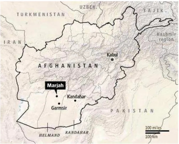 Figure 2.1. Afghanistan Map.  The FOB studied in this thesis looked into a base located in the  southern portion of Afghanistan [72]