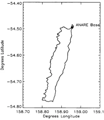 Figure 1: Map of Macquarie Island and location of ANARE base
