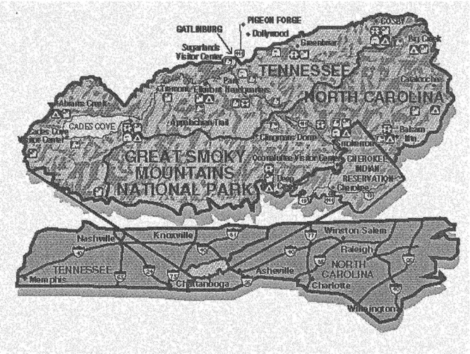 Figure 1.1  Great Smoky Mountains National Park and surrounding area (Sherman et  ai. 