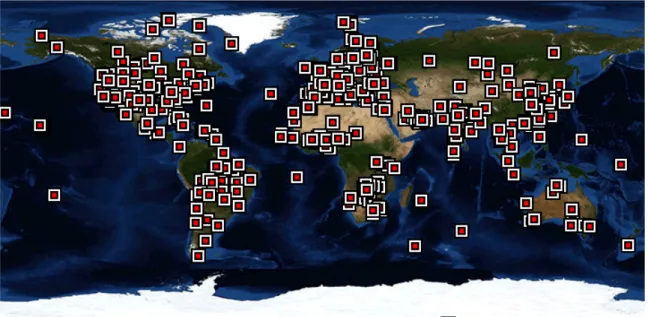 Figure 1.5: Locations of past and existing AERONET stations. From http://aeronet.gsfc.nasa.gov