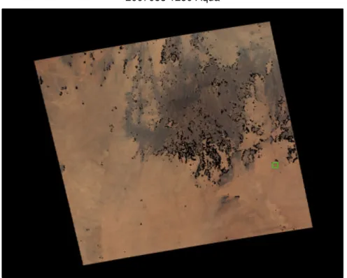 Figure 3.2: MODIS Aqua RGB images for a polluted day (22 Feb 2007 1250 UTC, top) and a cleaner day  (6 Feb 2007 1250 UTC, bottom) near Tamanrasset