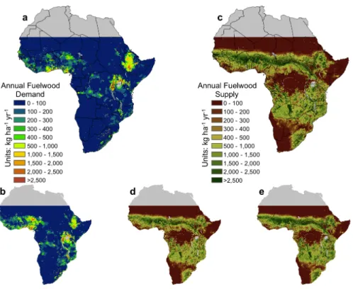 Figure 4.1: Rates of change in fuelwood availability for SSA. a-b, Low (a) and high (b) estimates of annual fuelwood demand (kg ha 1 yr 1 )