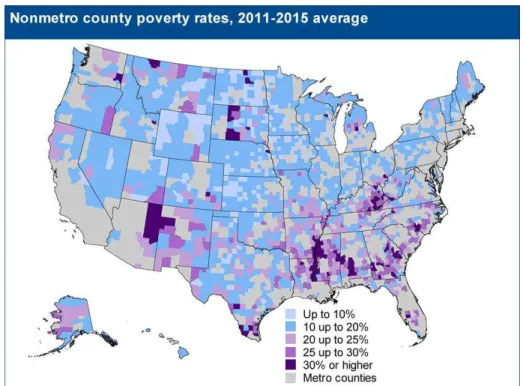 Figure 2: Non-Metro County Poverty Rates for United States, 2011-2015 Averages  (Farrigan, 2017) 