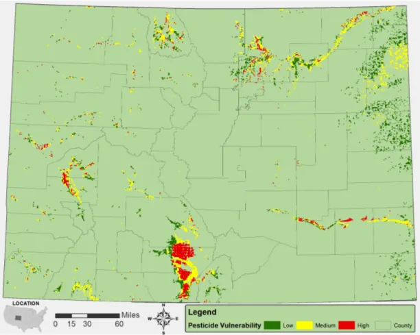 Figure 5. Relative sensitivity of Colorado groundwater to pesticide contamination.