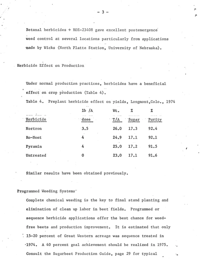 Table  .4.  Preplant  herbicide  effect  on  yields,  Longmont,Colo.,  1974 