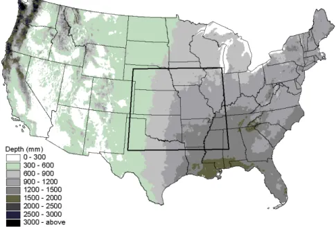 Figure 1 : Study region and mean annual precipitation 