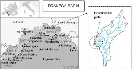 Figure 1.  Location of the Branega catchment and the experimental plots  