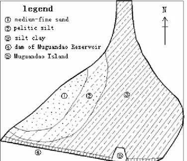 Figure 1.  Sediment distribution in the Muguandao Reservoir. 