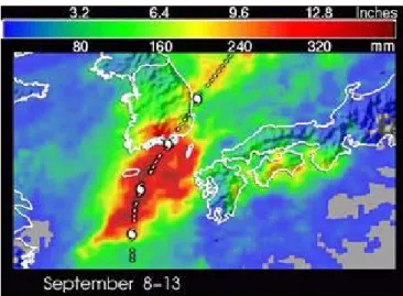 Figure 4. Total rainfall of Typhoon Maemi from 9/8/2003 to 9/13/2003 
