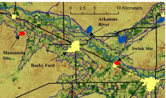 Figure 1 shows the approximate locations of the field sites, which are both within 10 km of  Rocky Ford