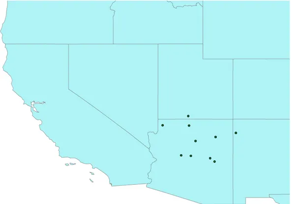 Figure  2.  RAWS  locations  with  high  wind  periods  best  corresponding  to  San  Juan  dust  events  from  2004 through 2009 