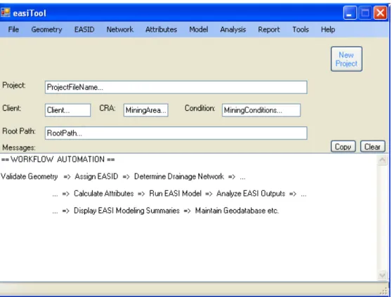 Figure 4. The main window of the easiTool interface. The workflow automation is shown in  the bottom message box
