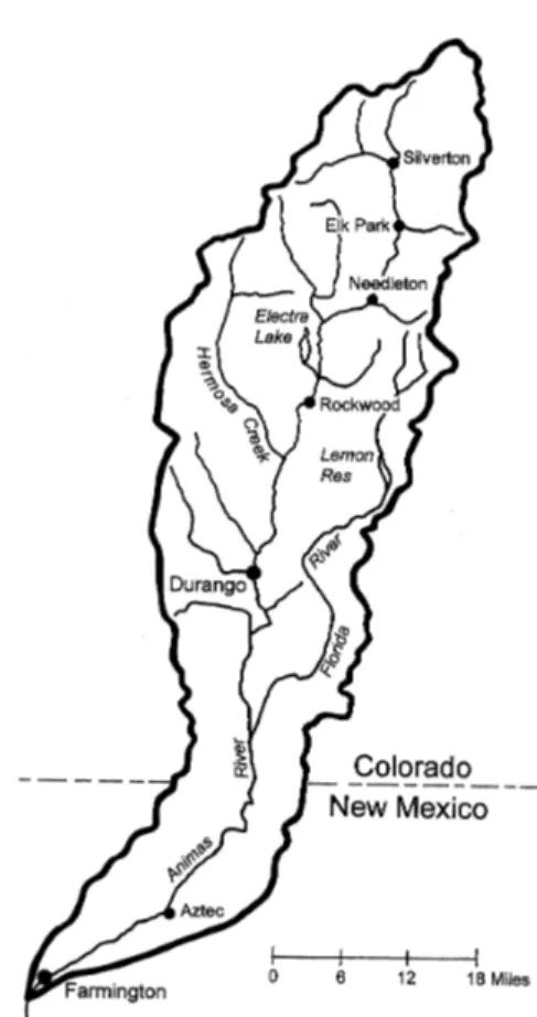 Figure 1.  Map of the Animas River Watershed in Southwestern Colorado.  