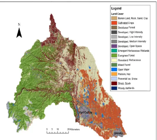 Figure 2. 2001 National Land Cover Dataset Depiction of the Cache la Poudre River  Basin