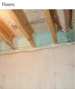 Figure 2. Spray foam seals leaks between  floor joists and the foundation. 