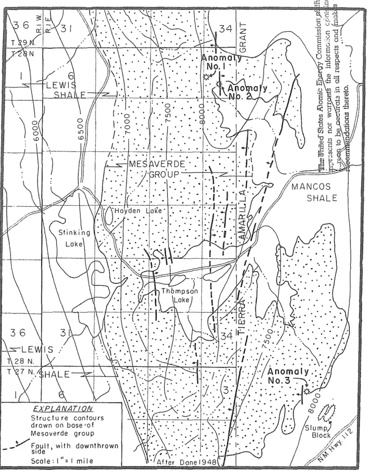 Figure  3.  - Geologic  map  showing  location  of  airborne  anomalies,  Jlcarilla  Apache  Indian  Reservation,  New  MeXICO 