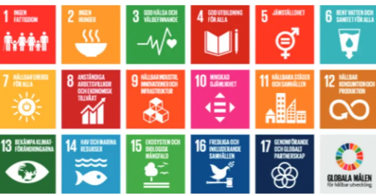 Figur 1.  FN:s globala hållbarhetsmål (United Nations, 2015).