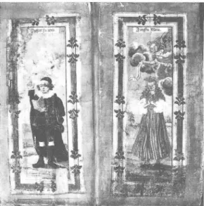 Fig. 7. Väggfalt  med Martin  Luther och Jungfru  Maria  från  vägginredning  i  Hedesunda  1824,  utförd  av  Hans  Wikström