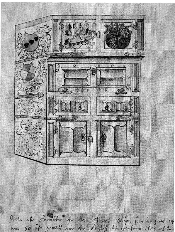 Fig.  I  &#34;Sten Sture den  äldres  och GustafWasas  skåp&#34;.  Kart- och planschsamlingen  (Utan känd proveniens  nr  739,  mindre format