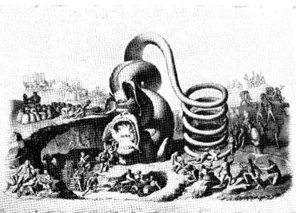 Fig.  1.  Brännvinsdraken.  Propagandablad. Fri svensk kopia  1842  efter en  tysk(-dansk)  firglitografi