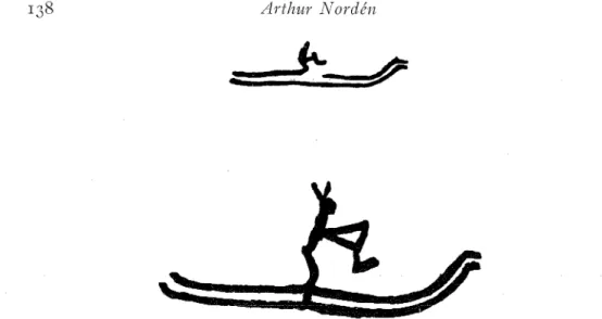 Fig.  5.  Skidlöpare  (Gjessing)  eller  båtfarare  (tveksamt,  Hallström)  på  den  norska  Rödö J'- J'-ristningen