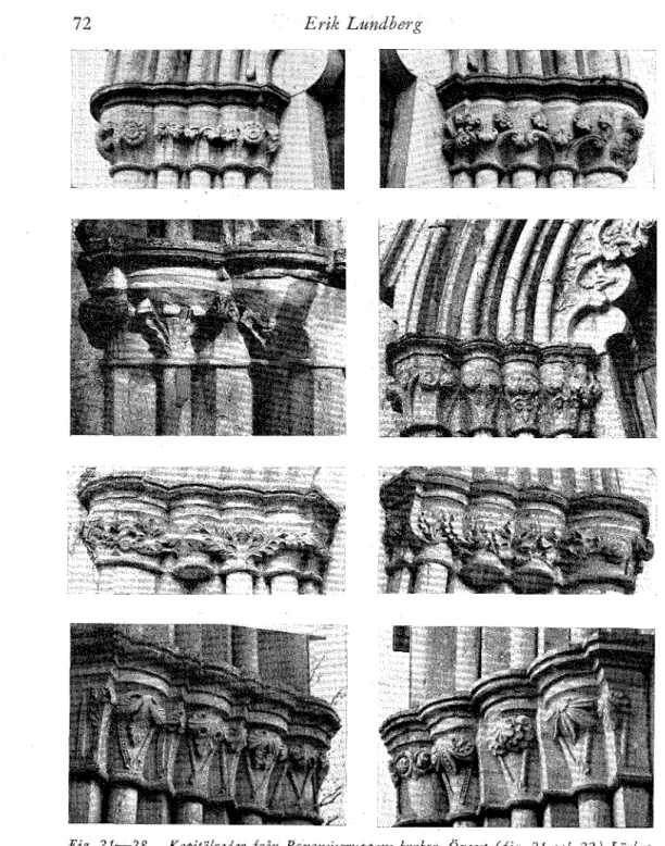 Fig.  21~28.  Kapitälrader  från  Ronemisgrttppens  kyrkor.  Överst  (fig.  21  och  22)  Lärbro  långhusportal