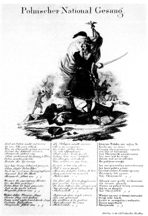 Illustration till  polska  nationalhymnen.  Tecknad och litograferad  av  okänd tysk konstnär