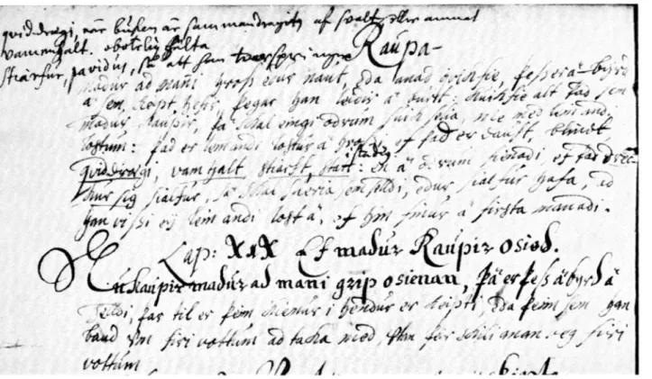 Fig.  4.  Del  av  kap.  18  och  19  i  Kaupabalkur i  Dylta-handskriflen  av  J6nsh6k