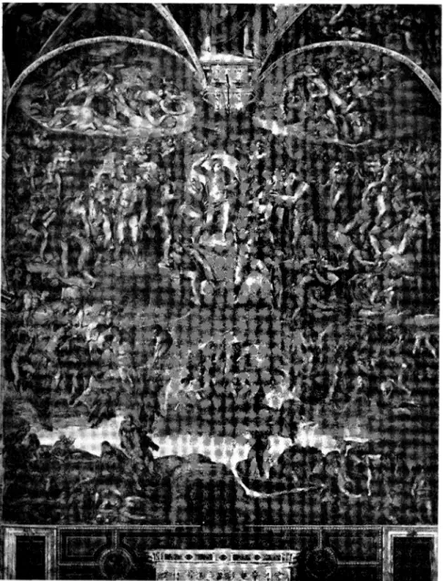 Fig.  1.  Michelangelo:  Yttersta  domen.  Väggfresk  i  Sixtinska  kapellet,  Rom. 