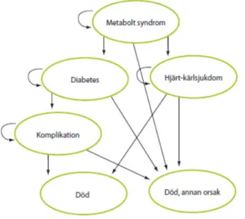 Figur 2. Markov-modell för hälsoekonomisk utvärdering av livsstilsinterventioner.