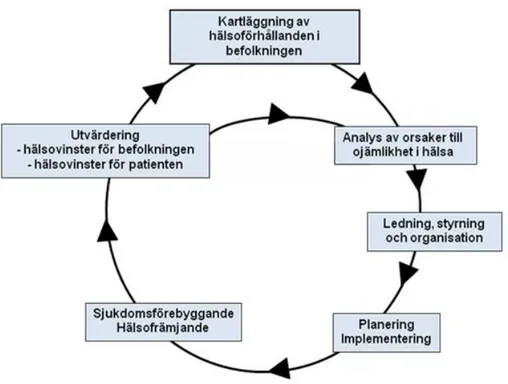 Figur  2.  Behovscykeln    illustrerar  centrala  dimensioner  i  hälso-  och  sjukvårdens  planering,  utveckling och utvärdering (insatser exklusive sjukdomsspecifik behandling) 