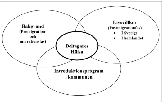 Figur 1. Interaktion mellan introduktionsdeltagarens bakgrund, livsvillkor och introduktion i  kommunen (33)