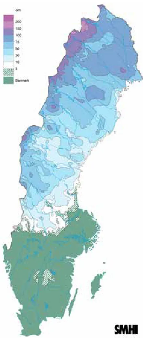 Figur 2. Snödjupet den 15 mars 2017. Karta 