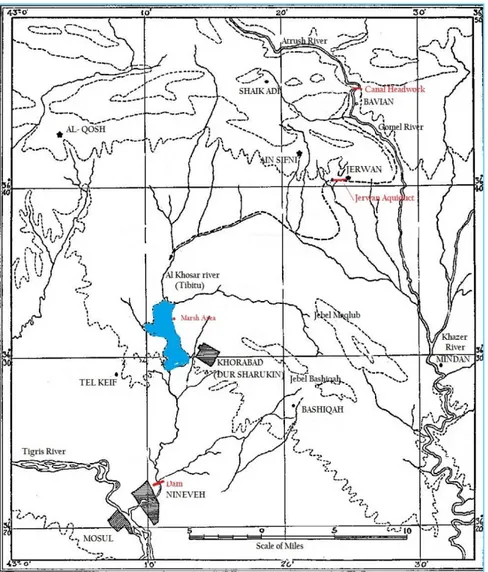 Figure 29: Map showing the layout of Sennacherib Nineveh water project [10] 