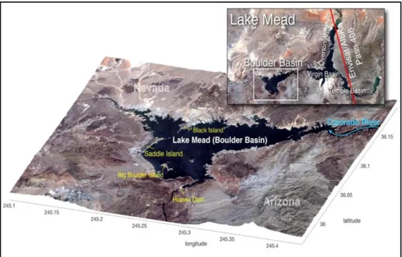 Figure 9: Geographical information of Lake Mead in the USA and Boulder  Basin. The figure is derived from Landsat-8 OLI image taken on August 14, 